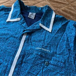Vintage Nike Air Jordan Jumpman Blue Button Up Shirt Mens XL Short Sleeve Y2K